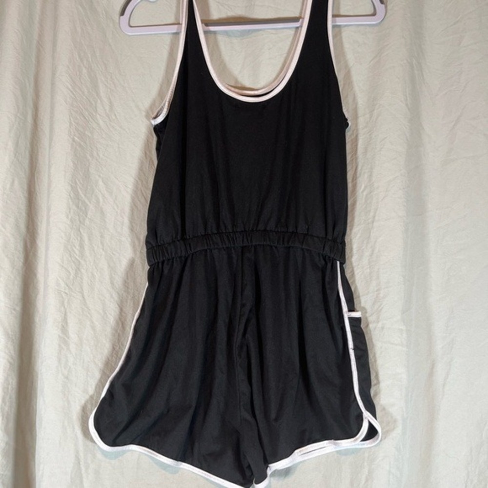 Shosho Womens Black White Contrast Trim Sleeveless Drawstring Romper 8RMP12 S‎